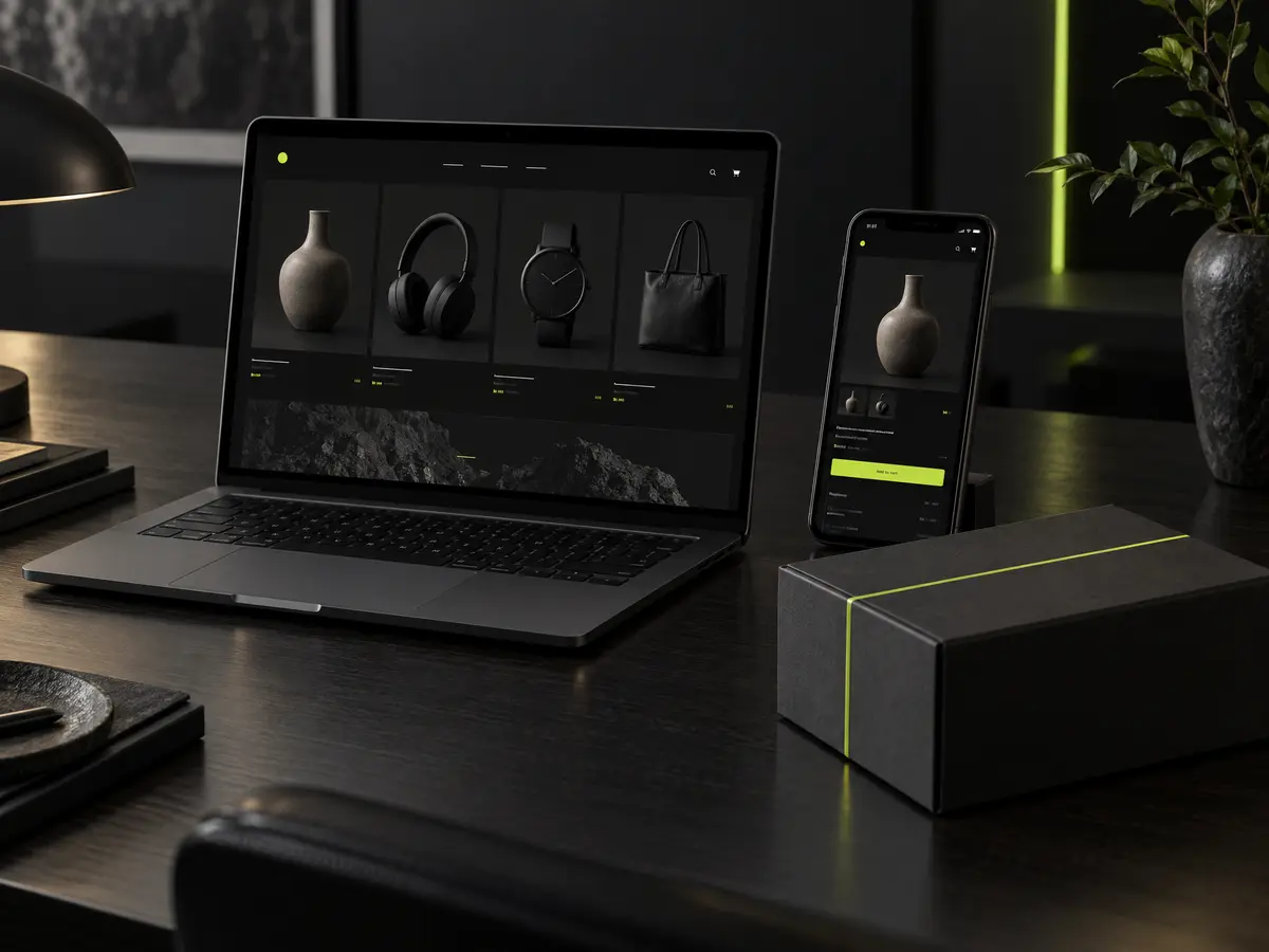 Online store shown on a laptop and a smartphone